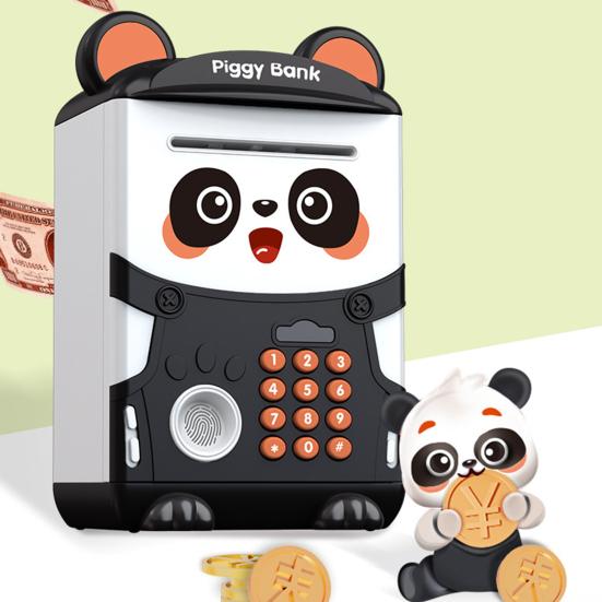 Barn Panda Sparebøsse Auto-Rull Passord Fingeravtrykk Opplåsing Batteridrevet Elektrisk Mynt Seddel Minibank Maskin Gutter Jenter Bursdagsgave