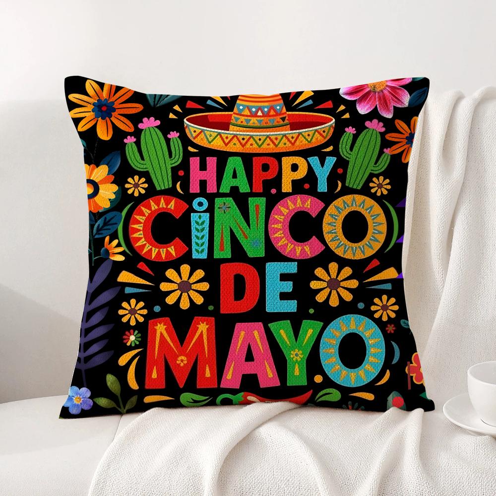 Cinco De Mayo Cushion Cover Natural Linen Organic Fabric Double-Sided Printing Sofa Home Decor Gift Pillow Cover
