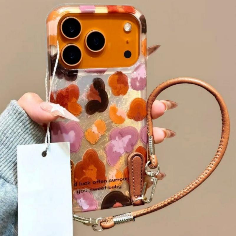

Y2k Cute Colorful Graffiti Leopard Print Case For iPhone 17Pro Max 17 16 15 17Air 14 13 12 11 Plus Korea Stylish Short Rope Case iPhone 11