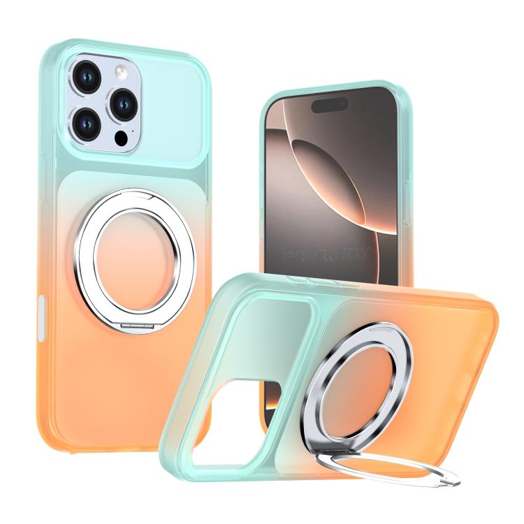 Phantom Skin Feel Gradient PC+TPU Phone Case With 360° Rotating Metal Holder, Magnetic Wireless Charging Shockproof Protective Cover