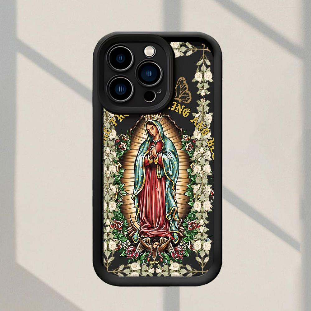 

Virgin Mary pattern phone case, suitable for iPhone 17, 16, 15, Plus, Pro, Max series phones - ideal for use as a gift iPhone SE чорний
