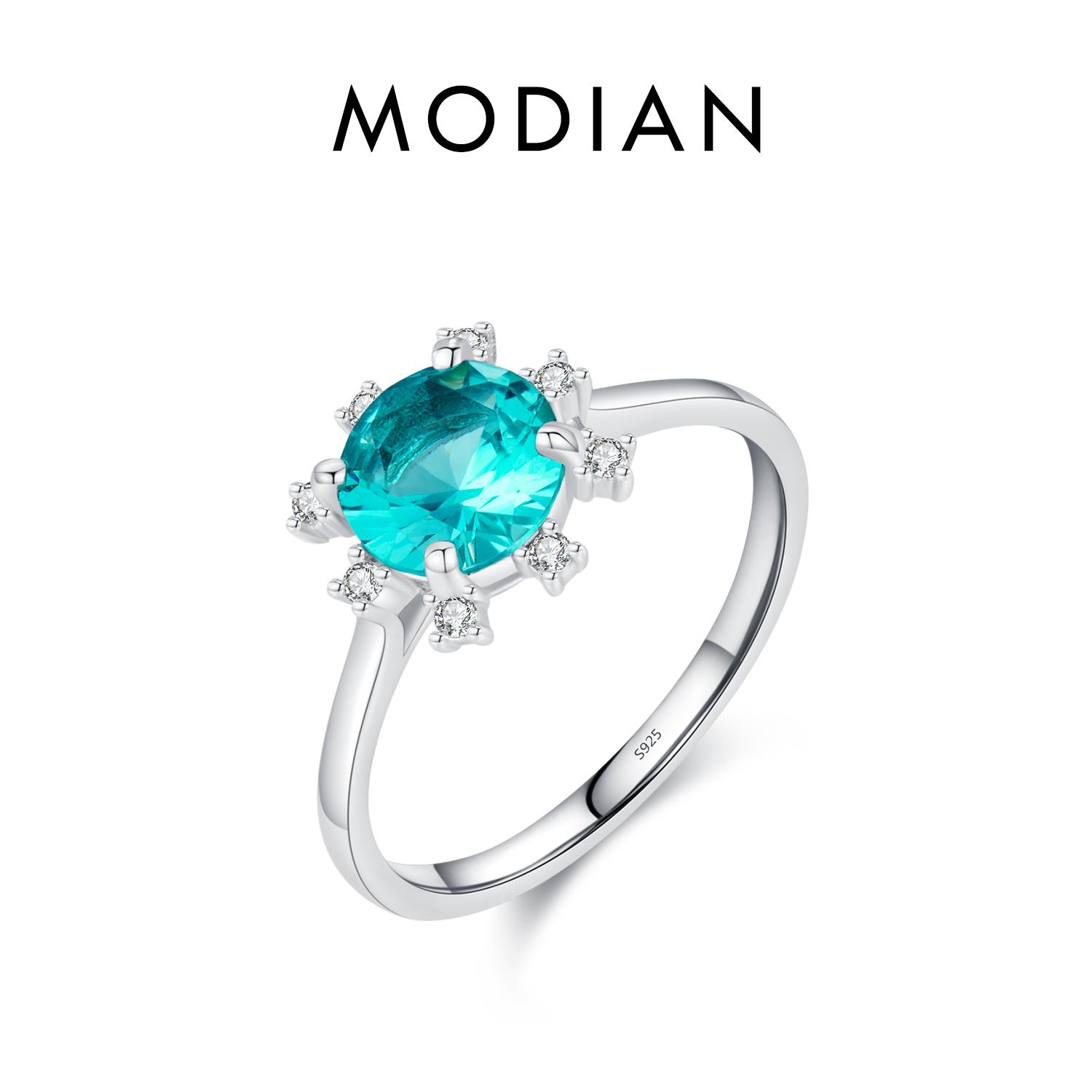 

MODIAN Серебряное кольцо 925 пробы Корона Изумрудная огранка Paraiba Цирконий Для женщин Коктейльная вечеринка Изящные украшения 5