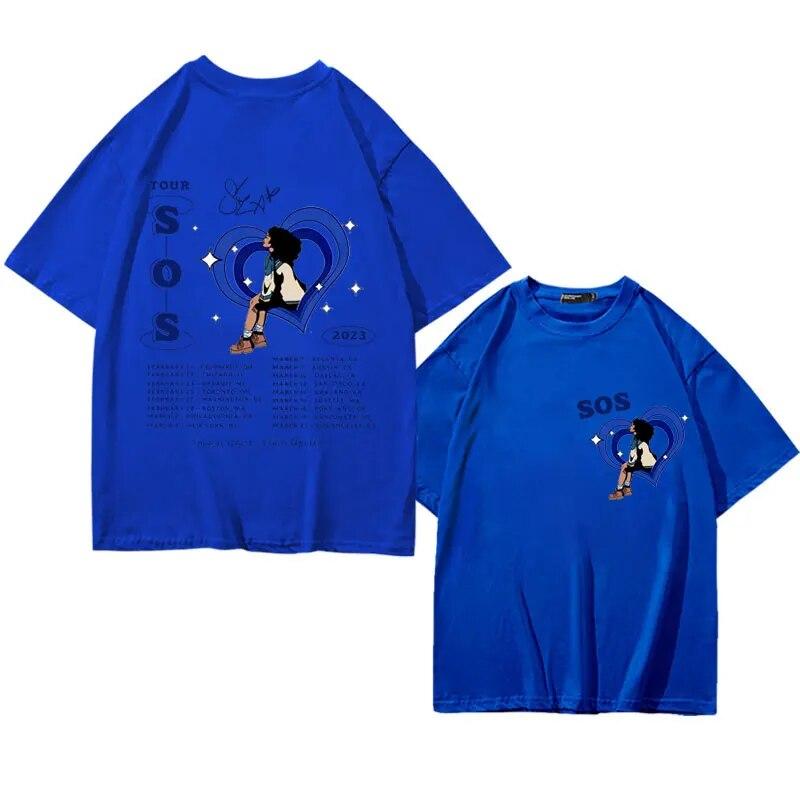 Singer SZA SOS Tour Print T-shirts Unisex Women Vintage Casual Pure Cotton T Shirt Summer The High Street Fashion Oversized T-shirt