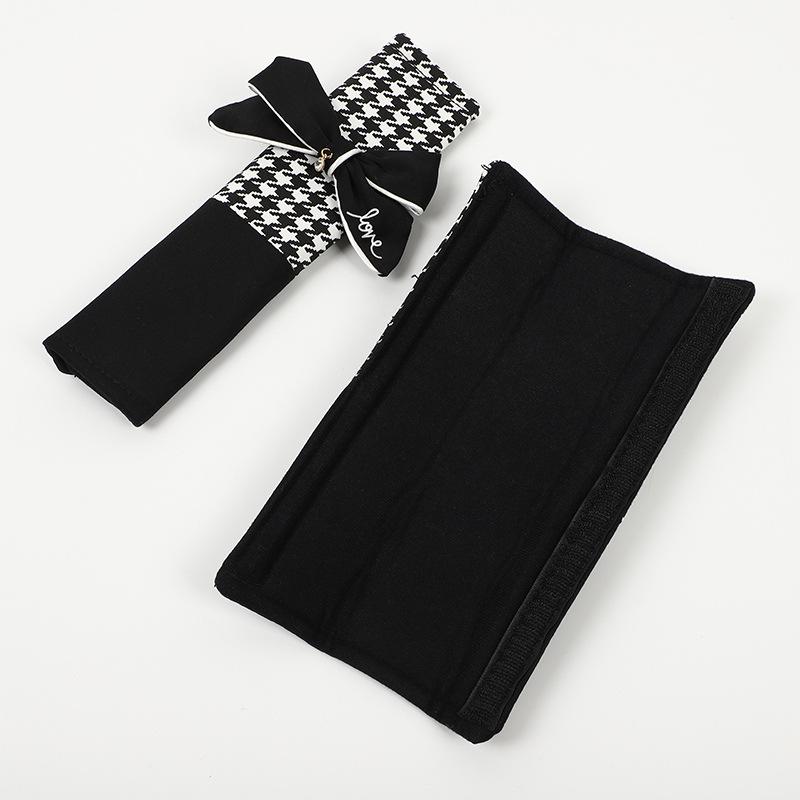 1pc Classic Plaid Bowknot Universal Car Gear Shifter Handbrake Cover Auto Seat Belt Case Car Interior Decor Accessories Women