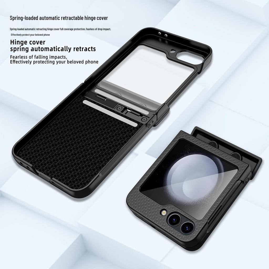 Samsung Z Flip6 Full Wrap Checkered Phone Case with Lens Film and Spring Anti-Fall Protection