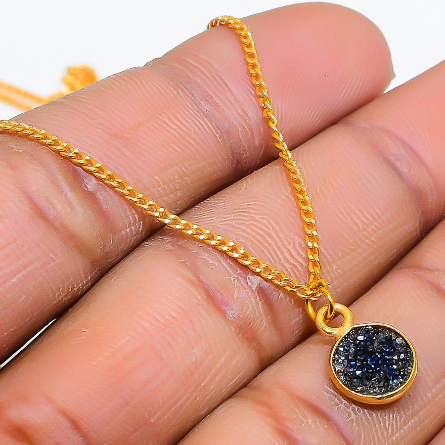 Peacock Titanium Druzy Gemstone 925 Sterling Silver Jewelry Necklace 20" GK-5013