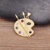 Fashion Painting Plate Colorful Zirconia Pendant Necklace for Women Art Pigment Palette Draw Brush Chain Link Jewelry