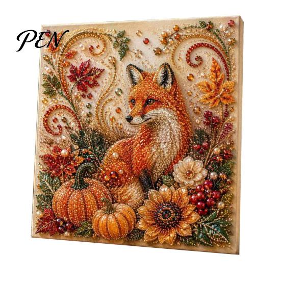 Festive Seasonal Craft Kits Autumn Faux Pearl Painting Kit, Fall Theme Art DIY Kit for Handmade Wall Decor Adults, Fox Pumpkin 3D Set Thanksgiving