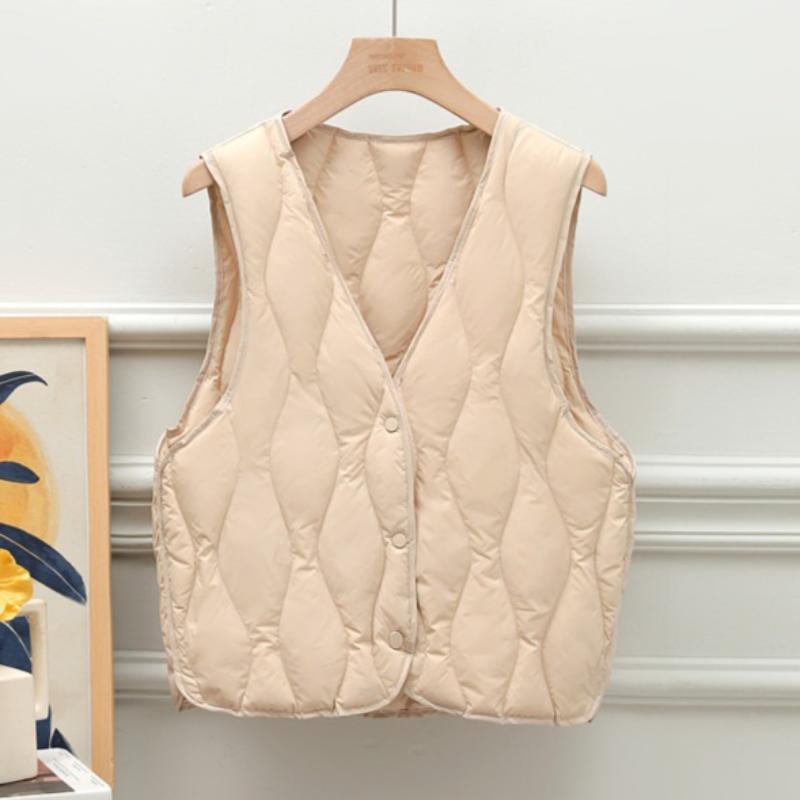 

Осенне-зимний женский жилет V-образный вырез универсальный для ношения внутри и снаружи легкий теплый с короткими рукавами модный жилет XXL бежевый