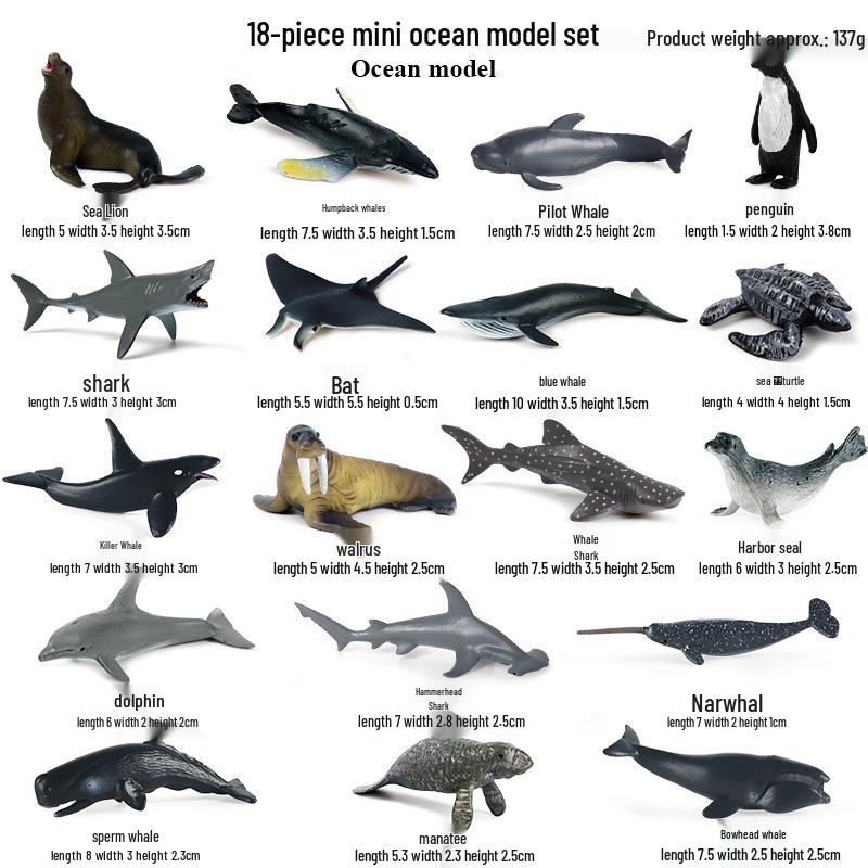 Ocean Wildlife Simulation Toy Set: Sea Turtle, Shark, Whale, Sea Lion, Tiger Shark, Manta Ray, Seal, Grouper.