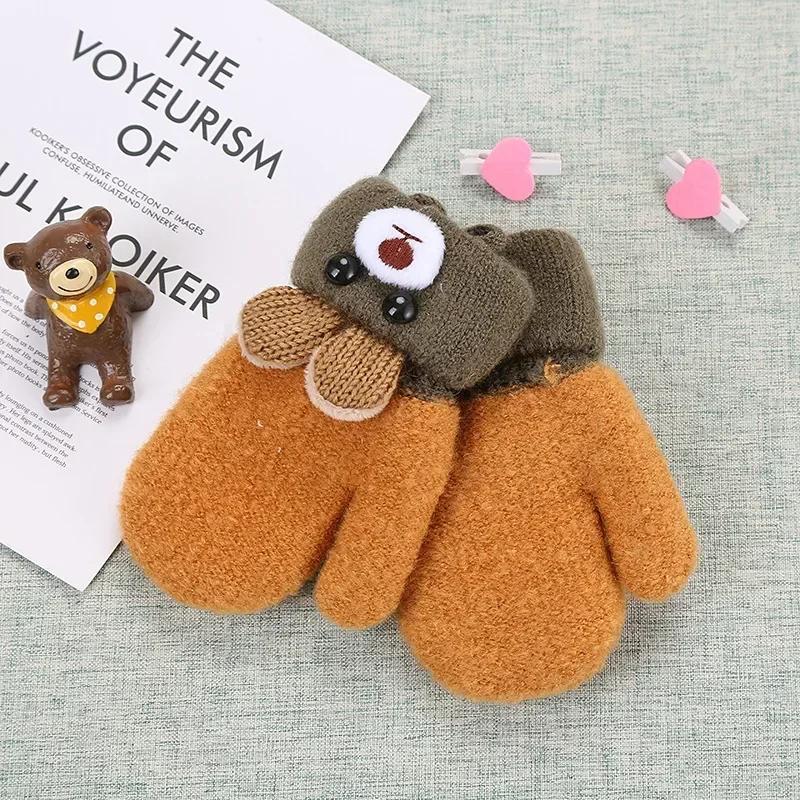Zimní Teplé Roztomilé Medvídkové Dětské Rukavice Pletené Vlna Bavlna Kojenecké Palčáky Termální Plné Provázkové Rukavice pro Děti Chlapce Dívky Batolata