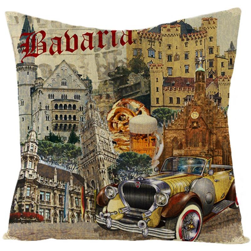 Kissenbezug im Retro-amerikanischen Stil Polyester Bedrucktes Kissen Heim Wohnzimmer Sofa Bedrucktes Kissen