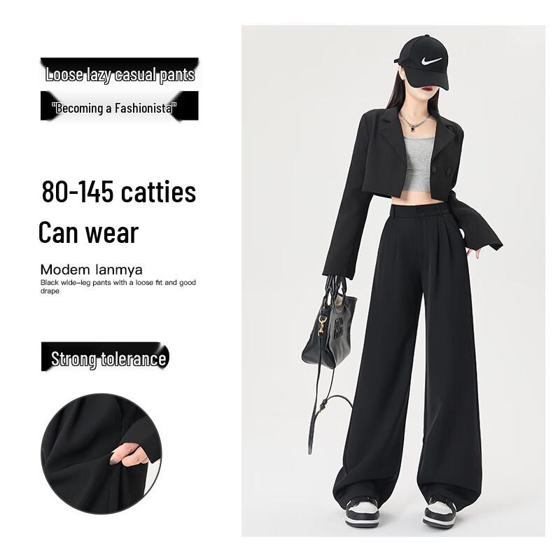 MiiOW Women's Black High-Waist Draped Wide-Leg Suit Pants