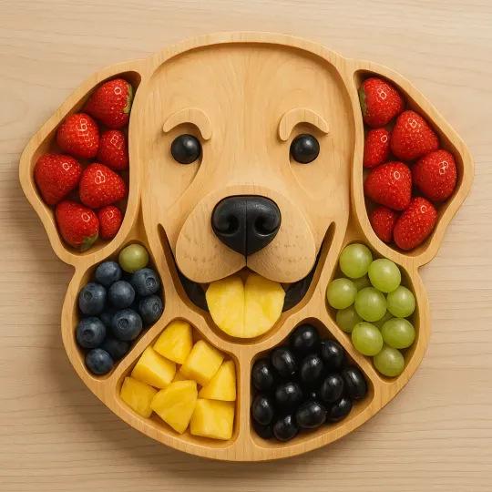 Wooden Food Plate for Snacks Appetizer Fruit Vegetable Picnic Kitchen Party Eco-Friendly Plates Dog Face Shaped