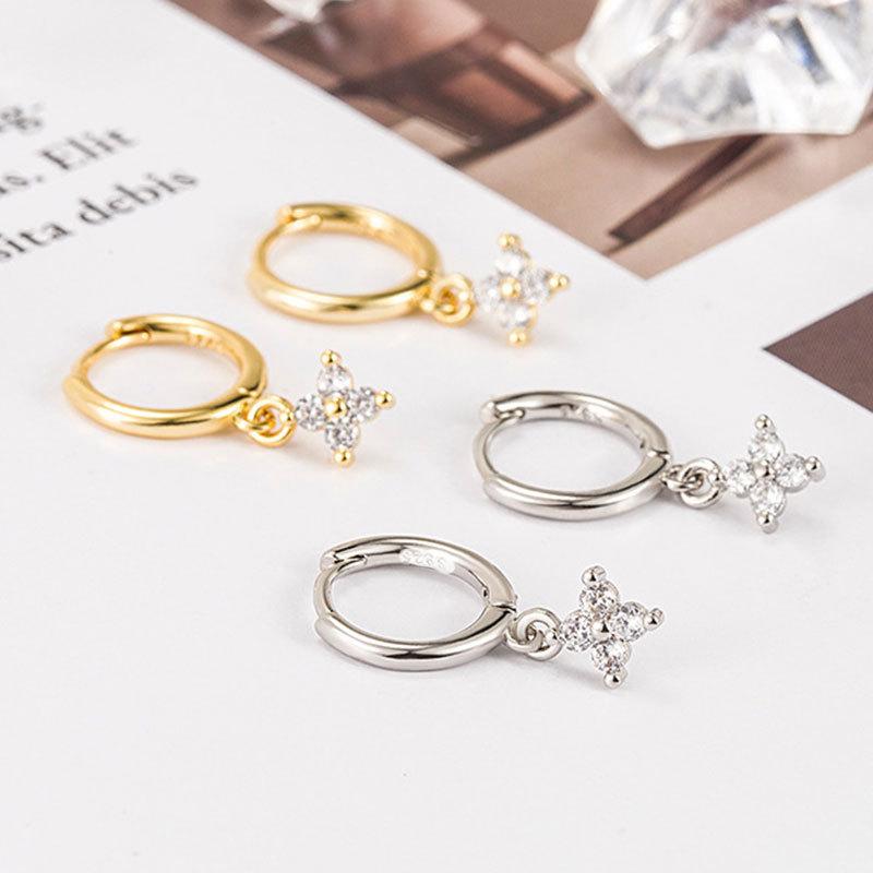 Four Leaf Clover Flower Earrings, Sweet Female Ear Clasps