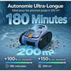 Robot Piscine Sans Fil, Nettoie Sol/Parois/Ligne d’eau 180Min&amp;200m² Aspiration Puissante, Filtration Ultra-Fine, Auto-Stationnement