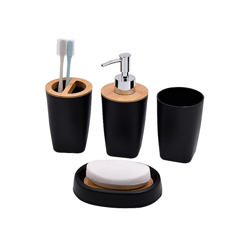 4-Piece Bamboo Bathroom Set: Liquid Soap Dispenser and Cup for Creative Hotel Washbasin