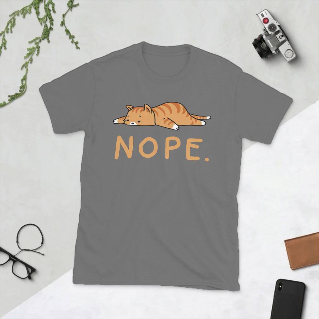 Funny Nope Lazy Cat Caramel TShirts Unisex Round Neck 100 Cotton T Shirt Not Today Short Sleeve Tees 4XL 5XL Clothing