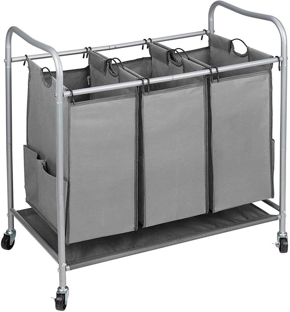 Large Oxford Cloth Laundry Basket with Three Compartments and Wheels for Easy Sorting and Mobility