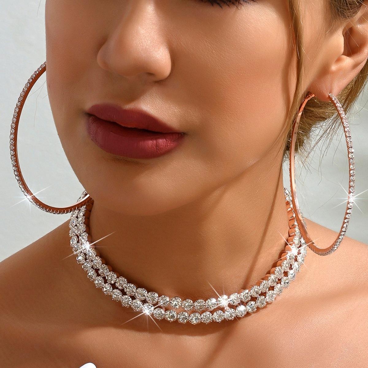 

Middle Eastern Jewelry Bridal Necklace Earrings Set Light Luxury High-End Large Earrings Collar Wedding Dress