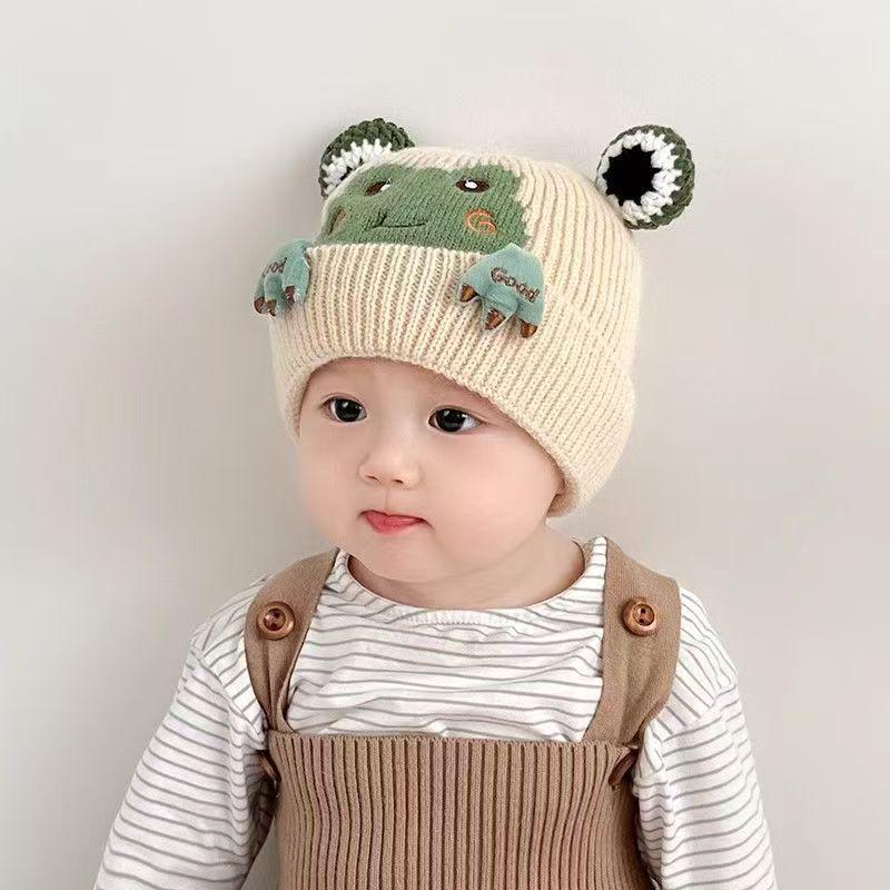 Cappello lavorato a maglia a forma di rana dei cartoni animati per bambini - Caldo e antivento per ragazzi e ragazze