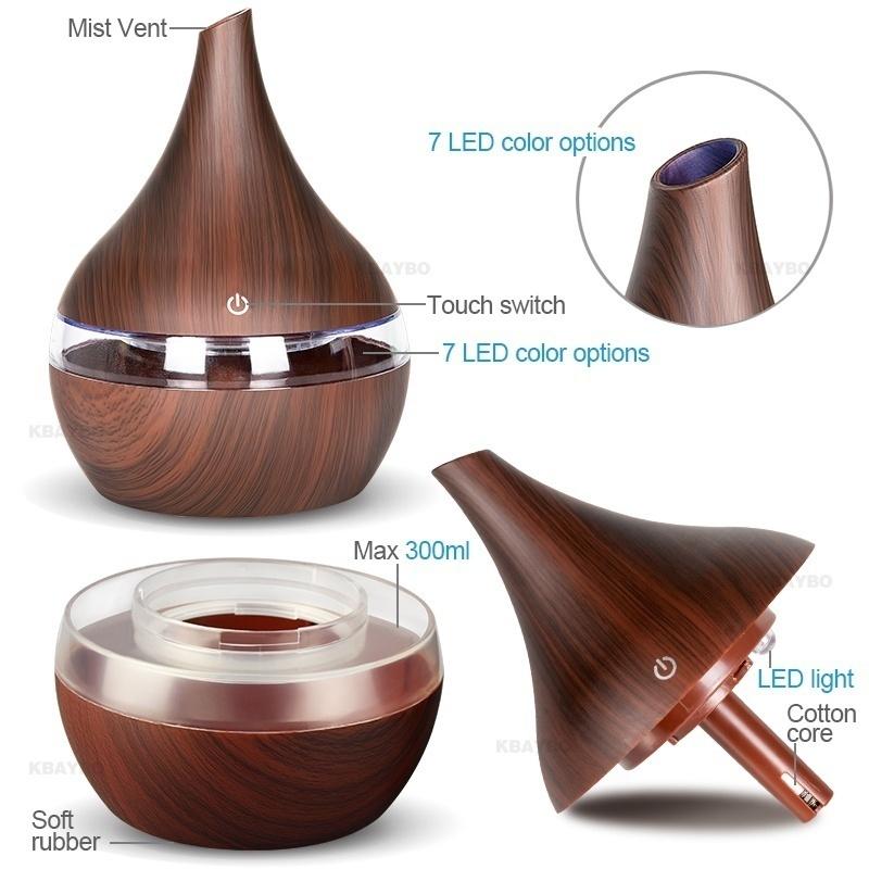300ml USB Electric Aroma Air Diffuser Wood Ultrasonic Air Humidifier Essential Oil Aromatherapy Cool Mist Maker for Home