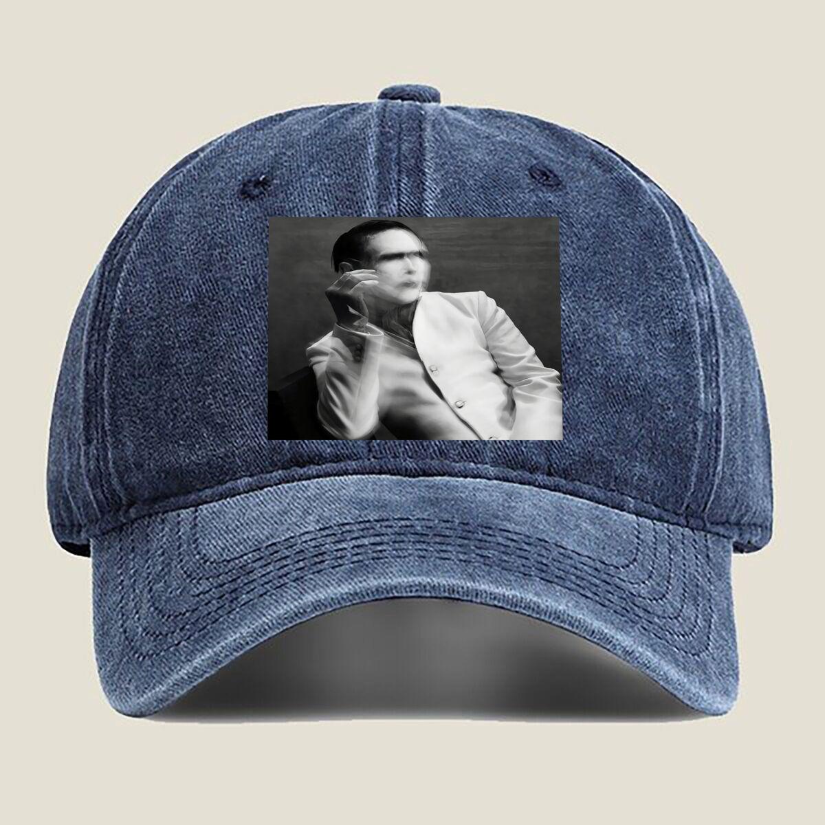 

Monochrome Stylized Portrait Graphic Unisex Washed Baseball Cap Distressed Denim Hats Classic Outdoor Run One Size