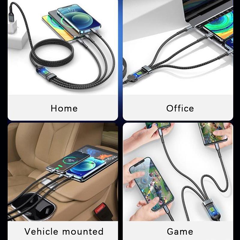 3-In-1 100W Fast Charging Usb To Type-C Micro Fast Charger Cable For Iphone 15 Samsung Xiaomi Huawei