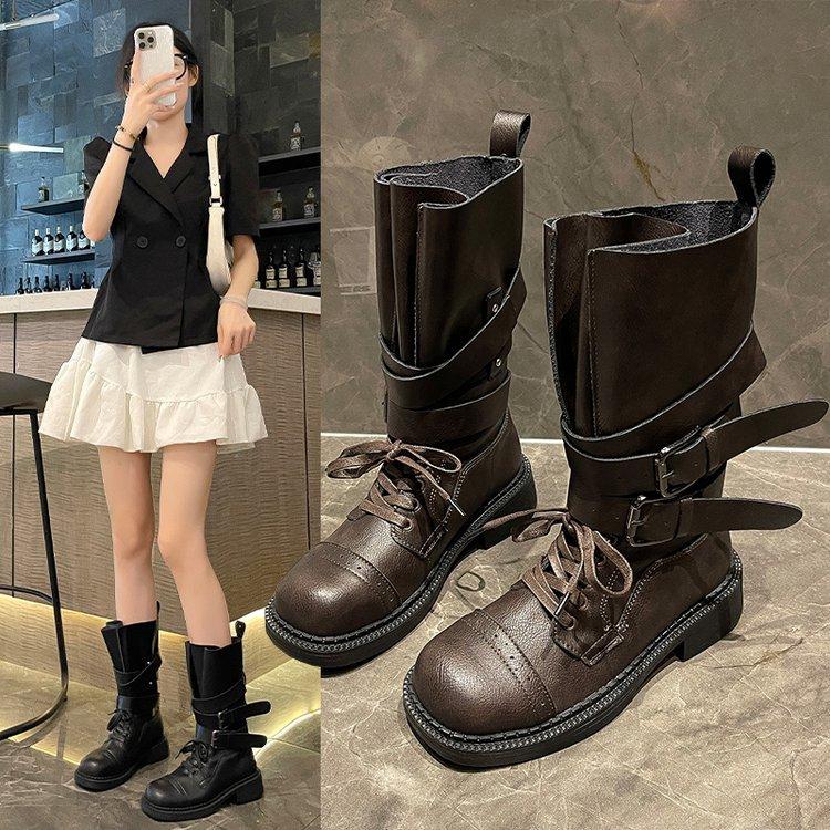 Cowhide version! Second generation war damage boots~ old buckle western cowboy boots locomotive desert short boots women's Martin boots