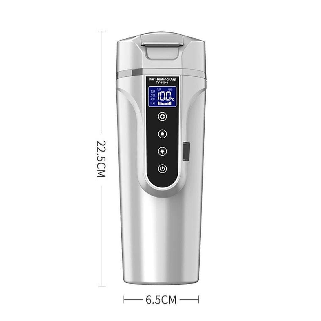 12V/24V Stainless Steel Car Heating Cup Electric Water Cup LCD Display Temperature Kettle Coffee Tea Milk Heated 450ml