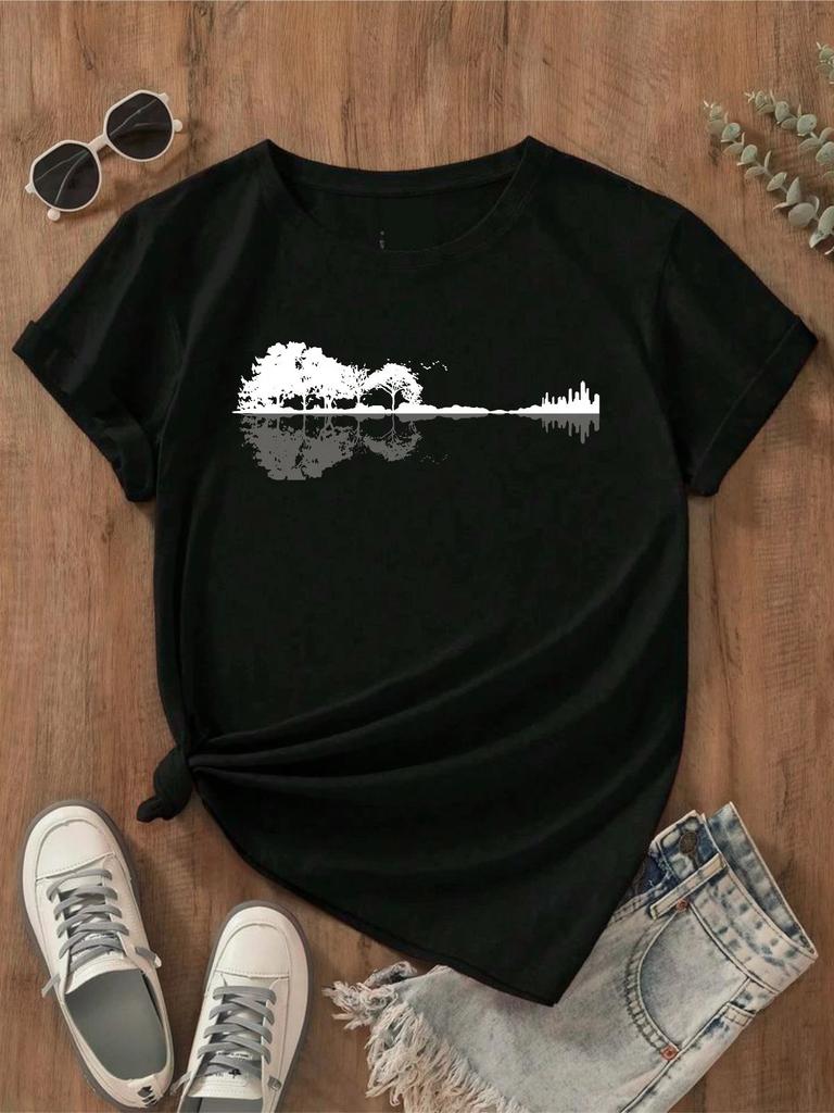 Guitar Nature Sunset Graphic Music Lover Guitarist Musician Lover Band T-Shirt
