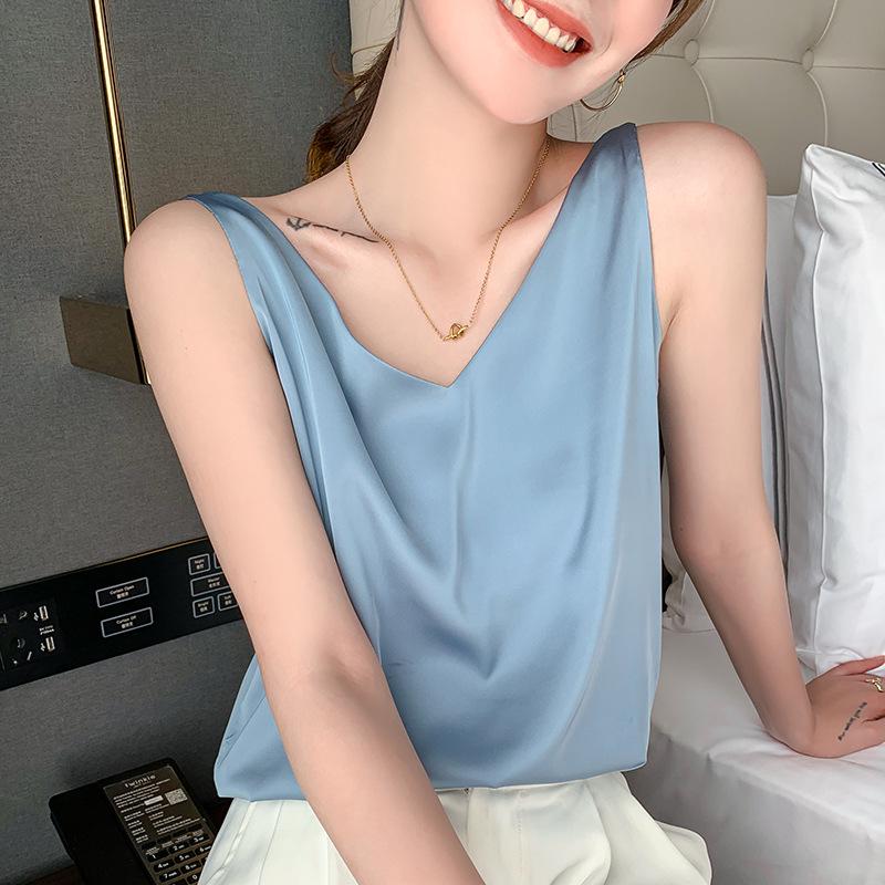 Women's V-Neck Mulberry Silk Camisole - Satin Inner/Outer Wear, Plus Size, Summer Top