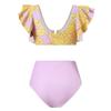 Women's Vintage Fashion Summer Beach Bikini Set 3 Pieces Swimwear Set Ruffled Padded Top High Waisted Bottom Lace Up Cover-Up Swimsuit Bathing Suit