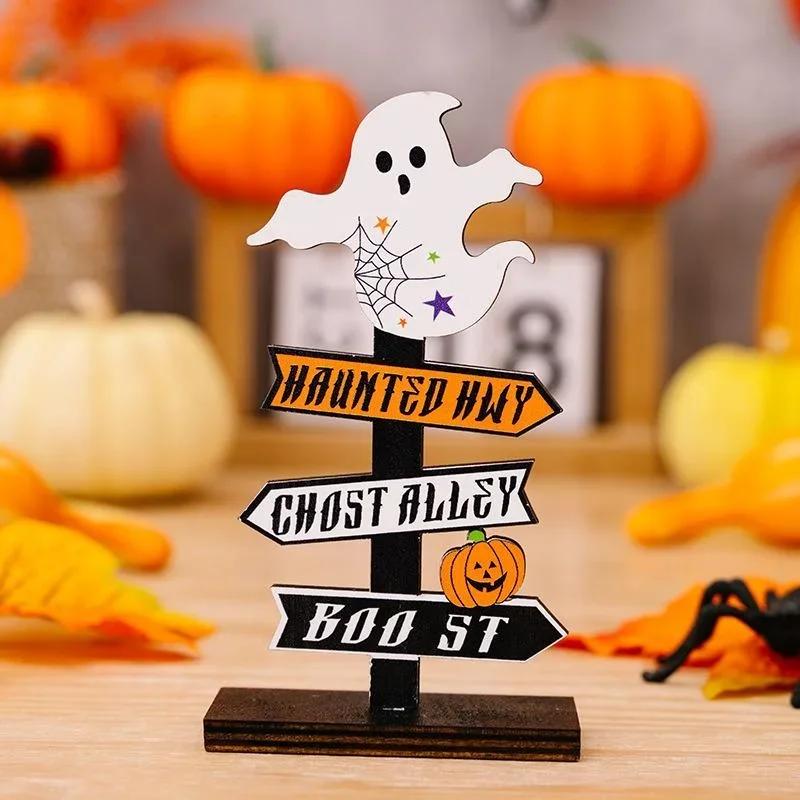 

Halloween Wooden Atmosphere Prop Pumpkin Ghost Witch Decor Decorative Desk Ornament Party Supplies Household Decoration