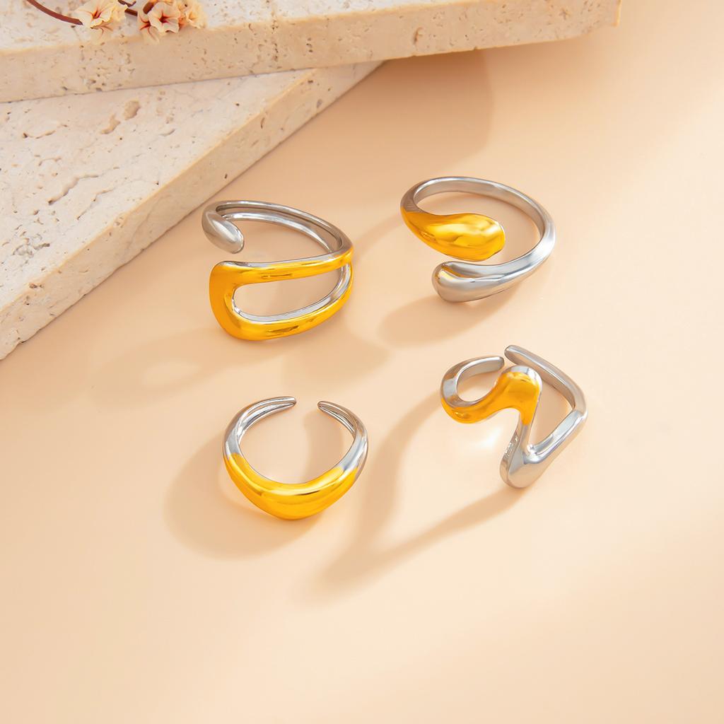 Vintage Smooth Adjustable Joint Open Rings for Women Exaggerated Gold Color Geometric Finger Rings Hip Hop Daily Jewelry Gift New