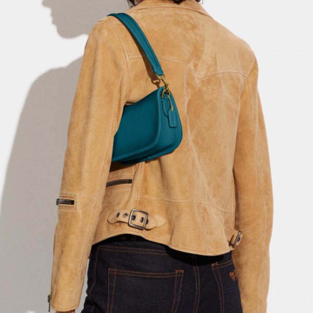 New COACH Swinger Leather Shoulder Bag, Pochette, Handbag Women's Lake Green C2643-B4MVT