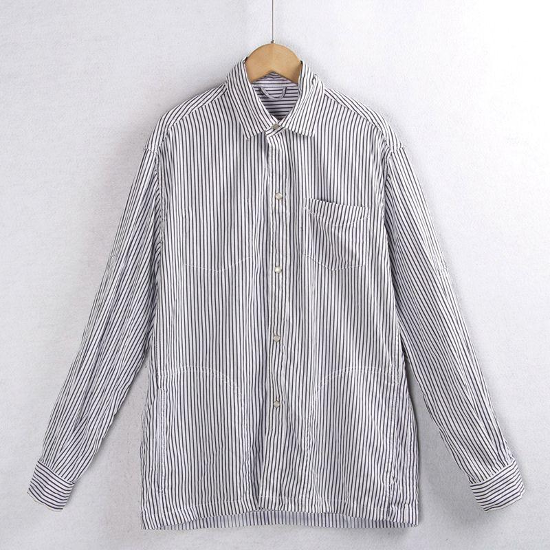 

Cotton Lapel Long Sleeve Export Tail Single Striped Shirt Black purple strip L