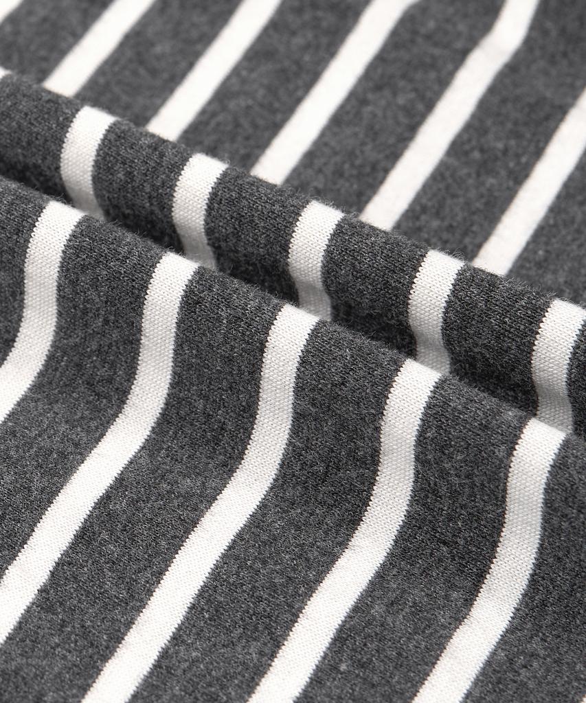 EXCONTAINER Ribbed Stripe Half Ringer T-Shirt (Cream Grey)