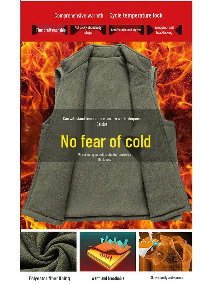 Men's Double-Sided Fleece-Lined Casual Jacket, Multi-Pocket, Dad Style for Autumn and Winter