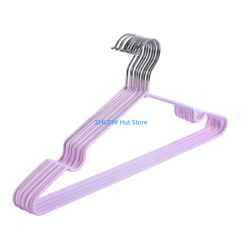 10Pcs Adult Children Metal Clothes Hanger with Plastic Coating Suit Coat Drying Rack Support Hook Non-Slip Dress Holder D57B