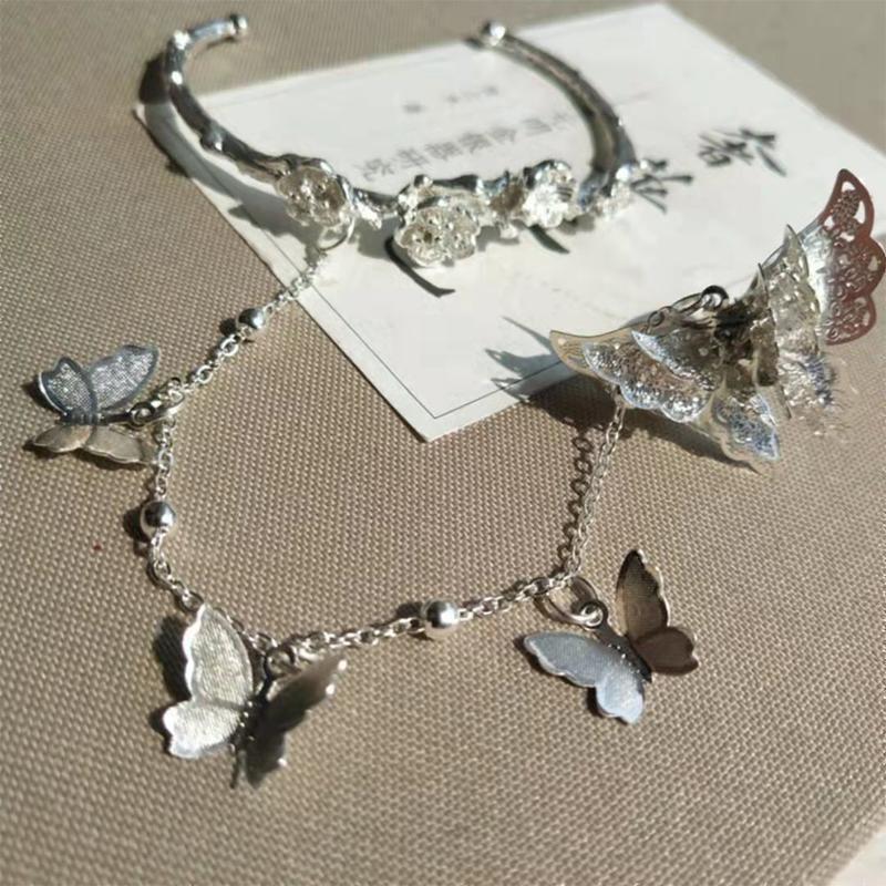 Anime Tian Guan Ci Fu Bracelet With Bell Ring Hua Cheng Xie Lian Adjustable Butterfly Finger Rings Pendant Jewelry Accessories