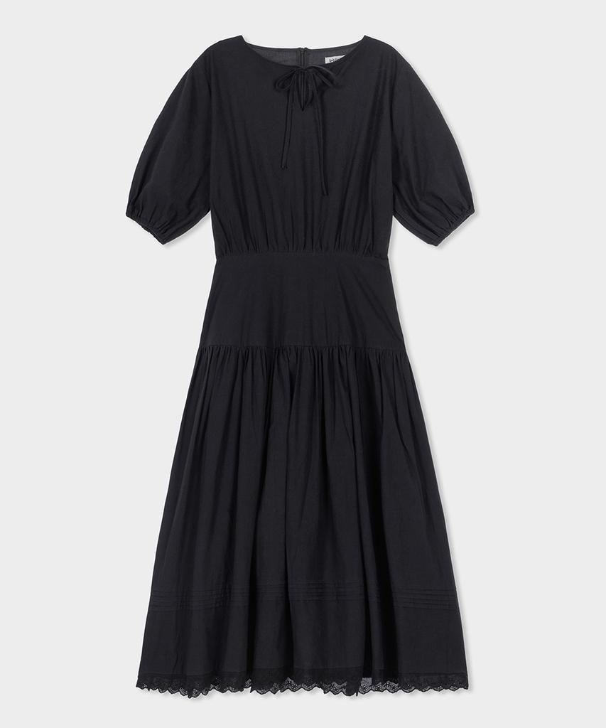 Belloel Puff Strap Long Dress Black