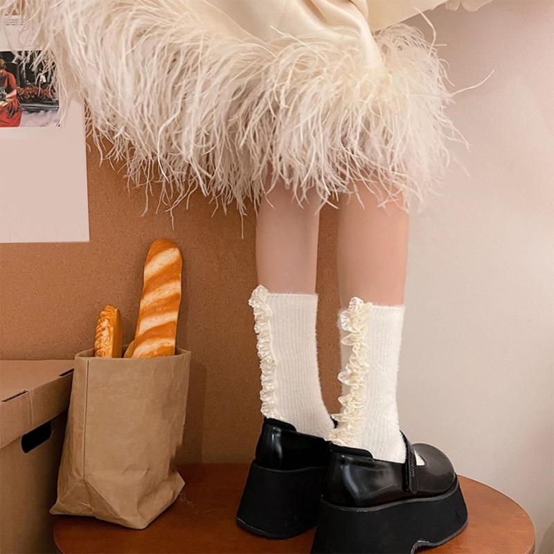 Lolitas Cute Ankle Dress Socks Fuzzy Booties Socks Sweet Ruffle Frilly Crew Socks JK Uniform Loose Socks for Womens