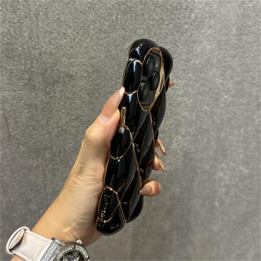 Luxury Plating 3D Diamond Lattice Pattern Soft Silicone Phone Case For iPhone 14Plus 11 12 13 15 Pro Max Shockproof Protection Cover