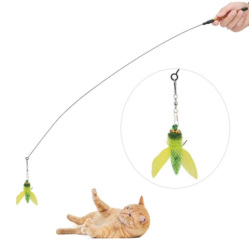 5pcs Cute Simulation Insect Cat Teaser Stick Heads Training Imitate Goldfish Cat Long Tail Pet Toy