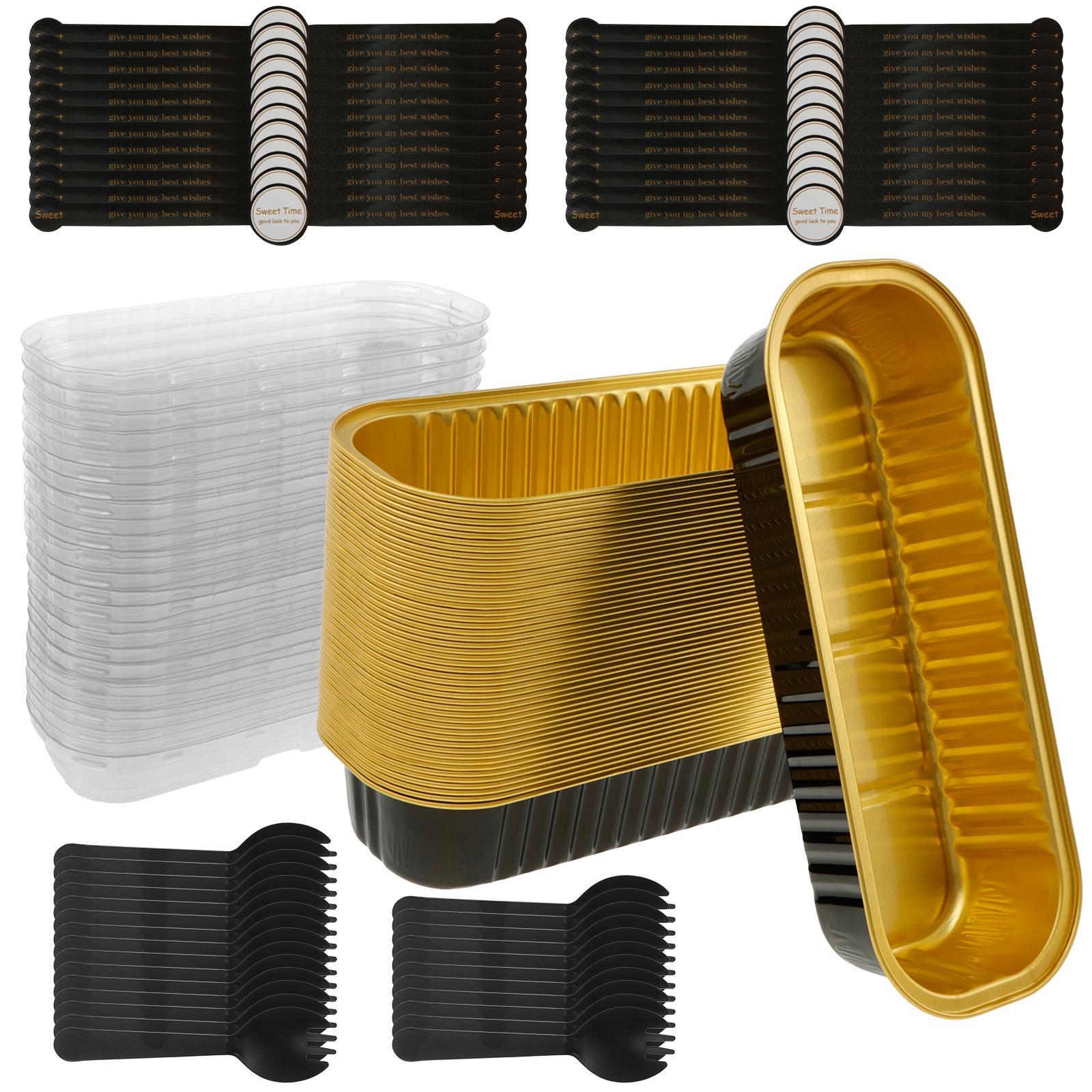 

50 наборов Мини-форм для выпечки с крышками и ложками 200 мл Прямоугольные формы для выпечки из алюминиевой фольги Многоразовые мини-контейнеры для хлеба Формы для торта