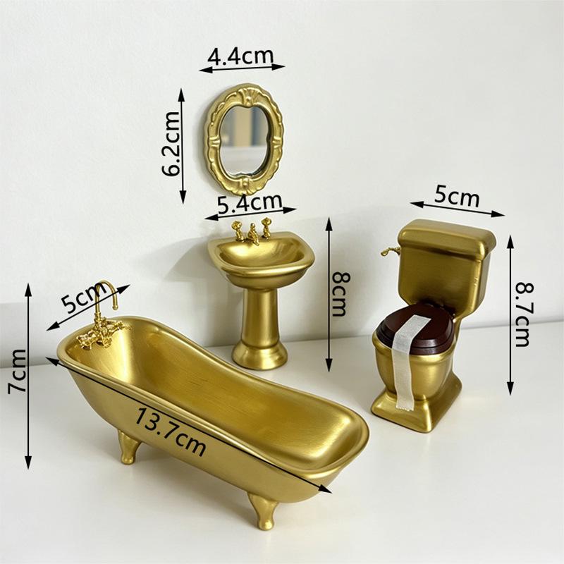 1:12 Scale Miniature Ceramic Bathroom Set - 4-Piece Dollhouse Fixtures