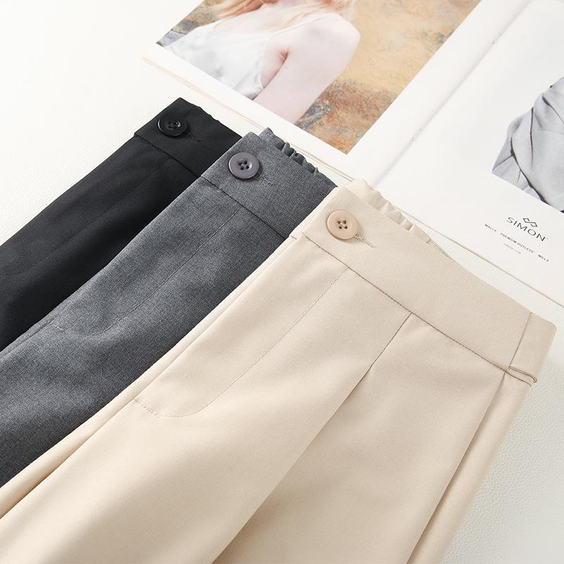 Women's 2025 Gray High-Waisted Wide-Leg Dress Pants - Spring/Autumn Casual and Drapey