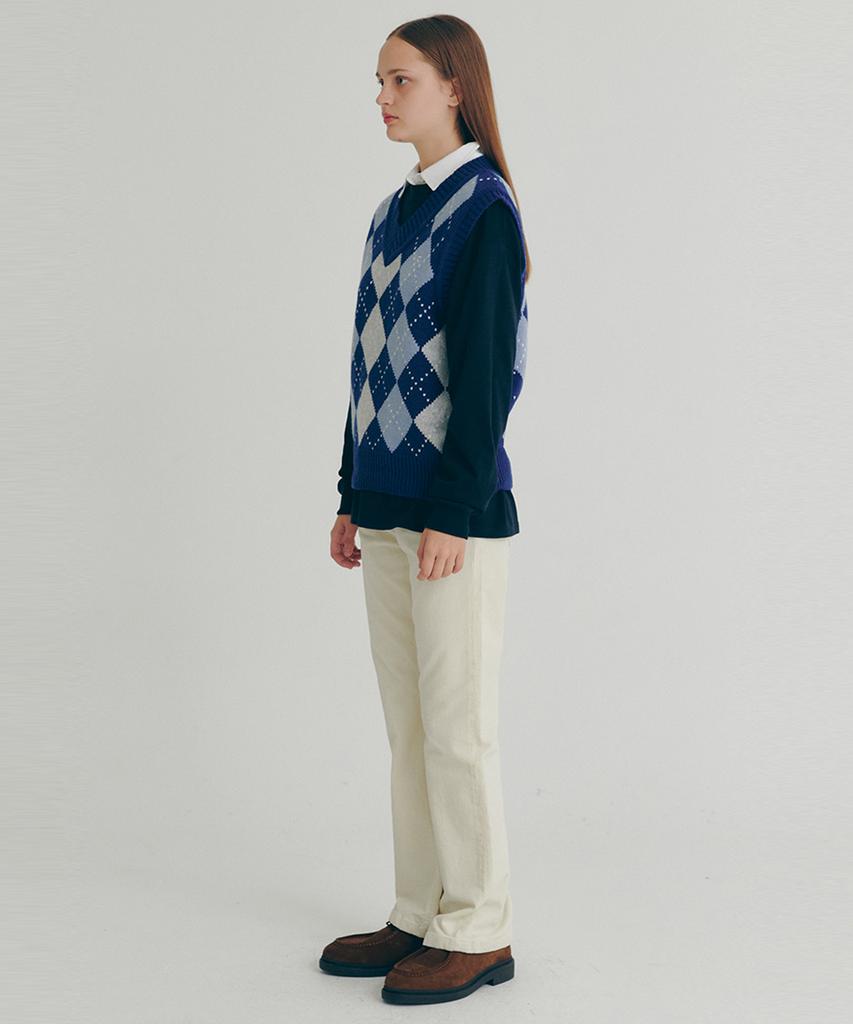 Clove [22Fw Clove] Argyle Wool Vest (Blue)