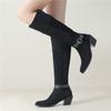 Fashion New Solid Color Comfortable Fashion Knee-high Fashion Ankle Strap Buckle Boots Round Head Square Heels Increase Winter High Boot